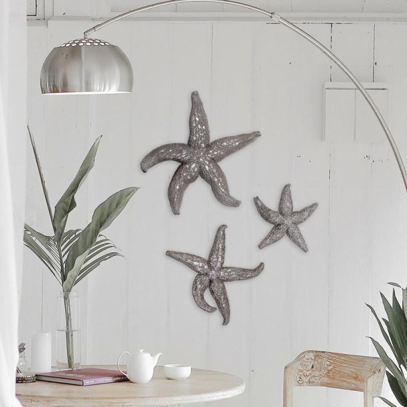 19″ Silver Pewter Textured Starfish Wall Art