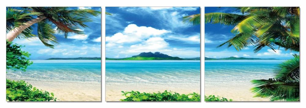 24″ Multicolor Canvas 3 Panels Beach Photo