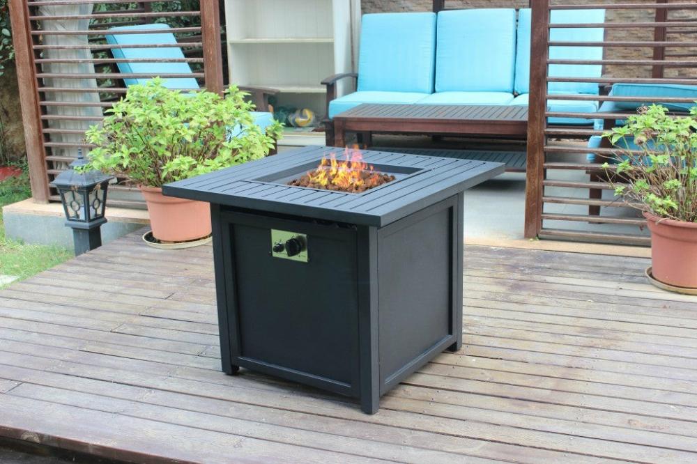 30″ Black Square Slat Top Fire Pit Table With Lid