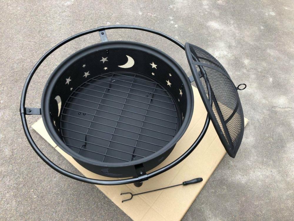 30″ Fire Pit With Charcoal Grill And Spark Screen