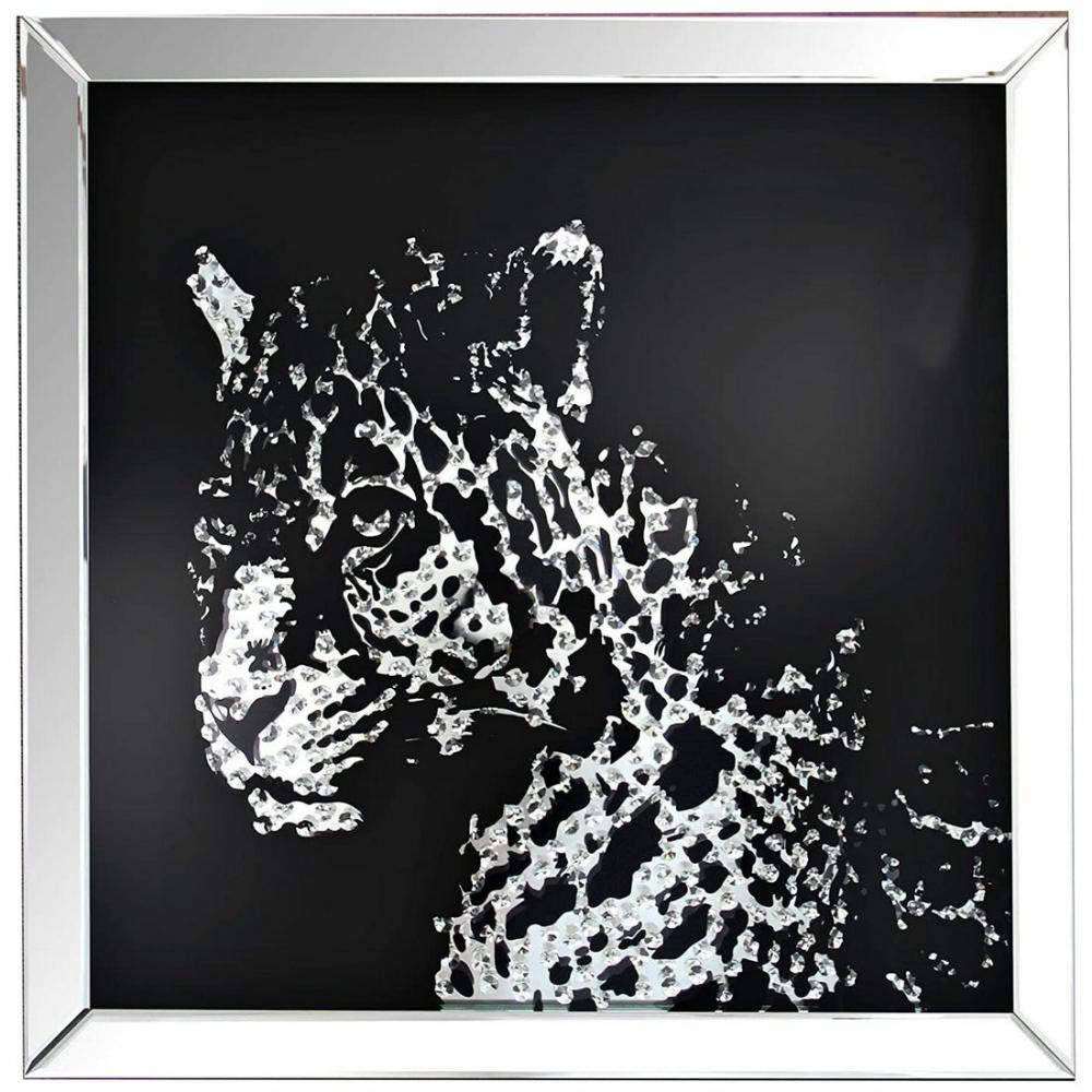 32” Leopard Design Wall Decor With Faux Crystal Inlay, Silver