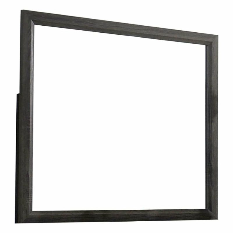 39 Inch Contemporary Wooden Frame Mirror, Gray