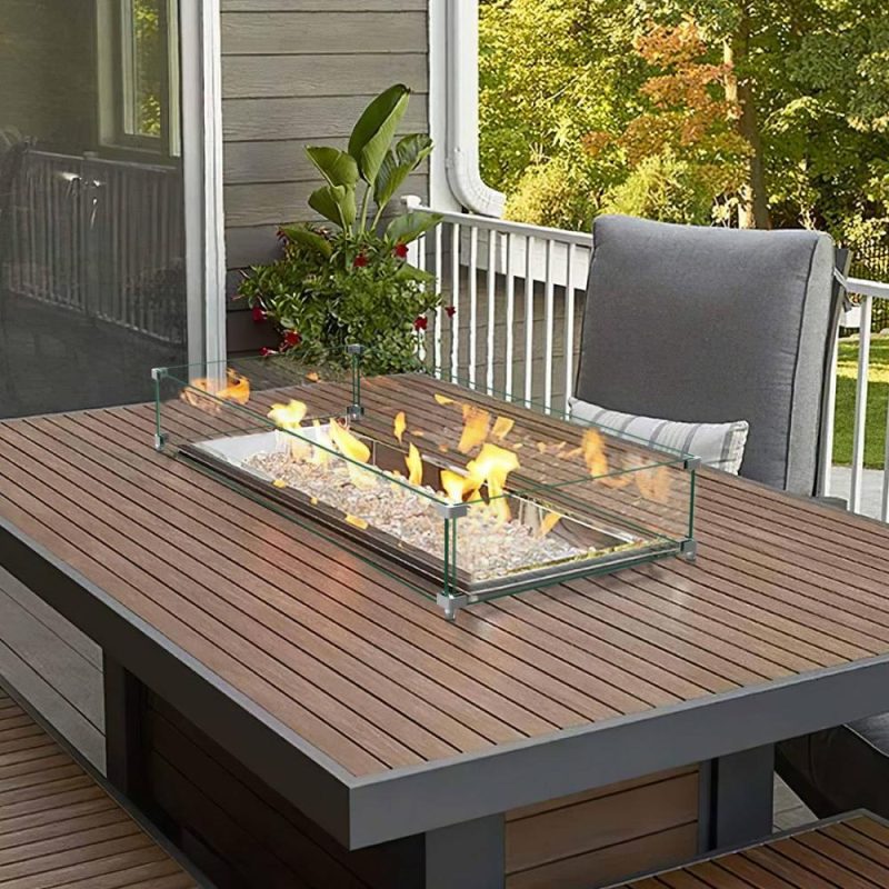 42″ Rectangular Glass Fire Pit Flame Protector