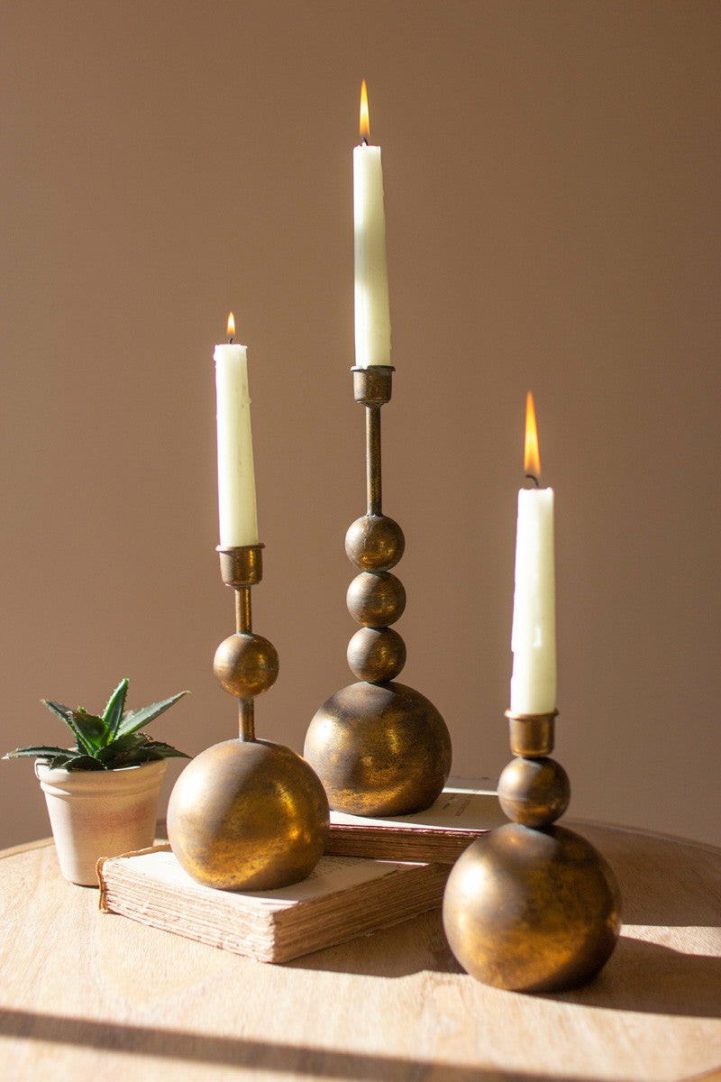 Antique Brass Taper Candle Holders Set Of 3