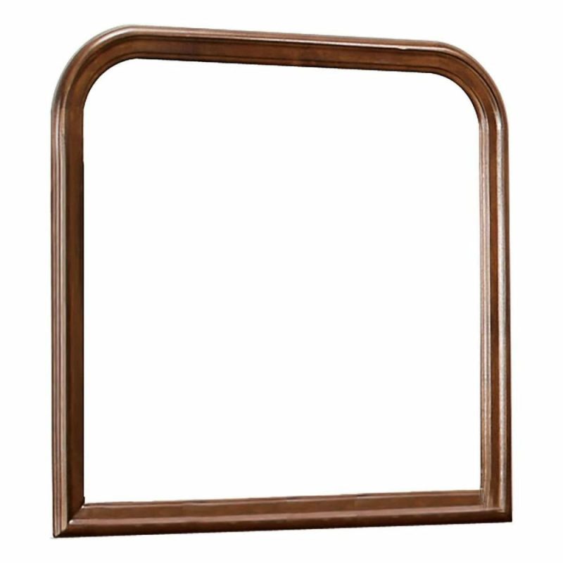 Arched Molded Design Wooden Frame Mirror, Cherry Brown And Silver