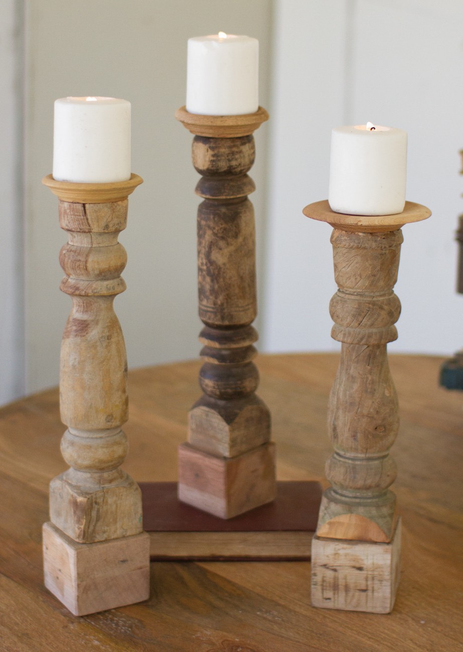 Assorted Wooden Candle Stands – Antique Turned Banisters – S/3