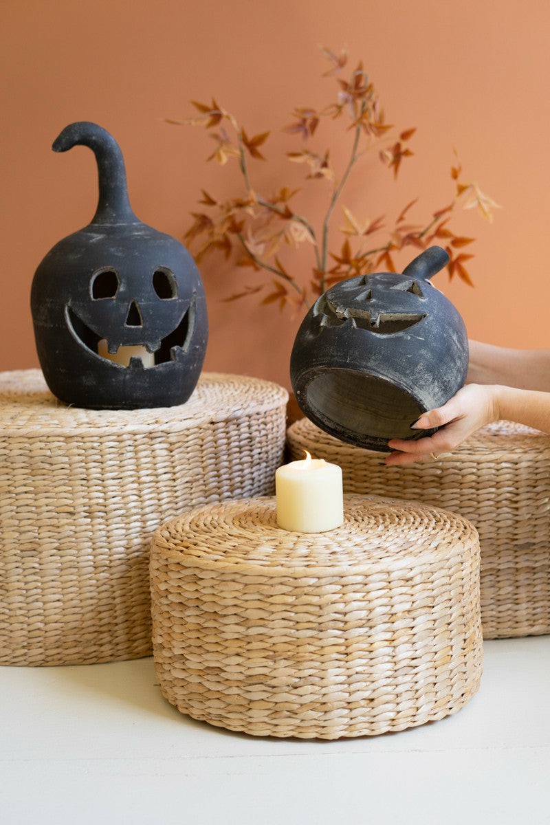 Black Clay Jack-O-Lanterns Set Of 2