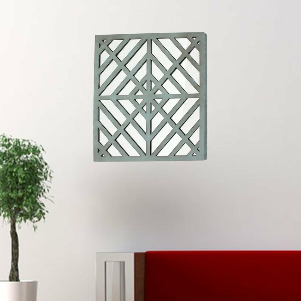 Blue Mirrored Square Wooden Wall Decor