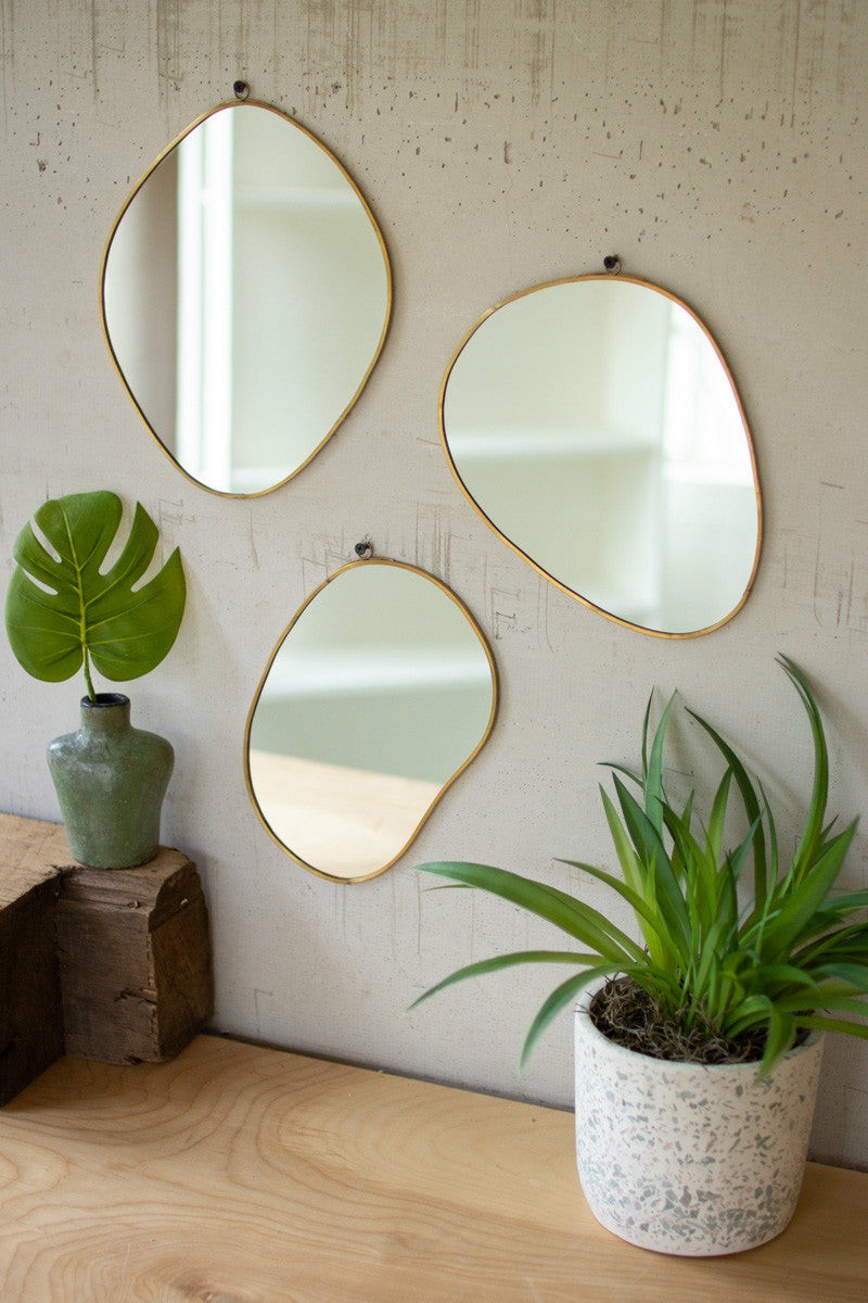 Brass Framed Organic Shaped Mirrors Set Of 3