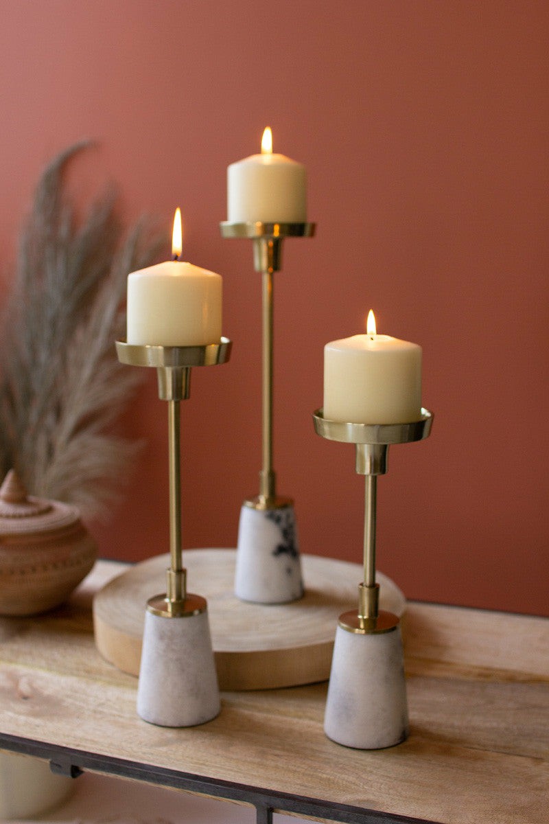 Brass Taper Candle Holders With Marble Bases Set Of 3