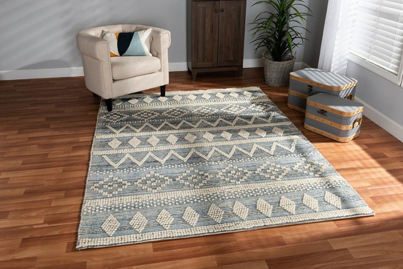 Callum Modern And Contemporary Ivory And Blue Handwoven Wool Blend Area Rug