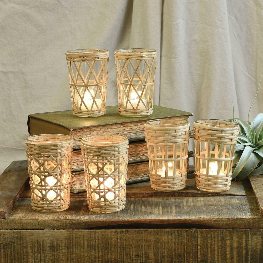 Cane Votive – Cane Weave – Cane Weave – Set Of 4