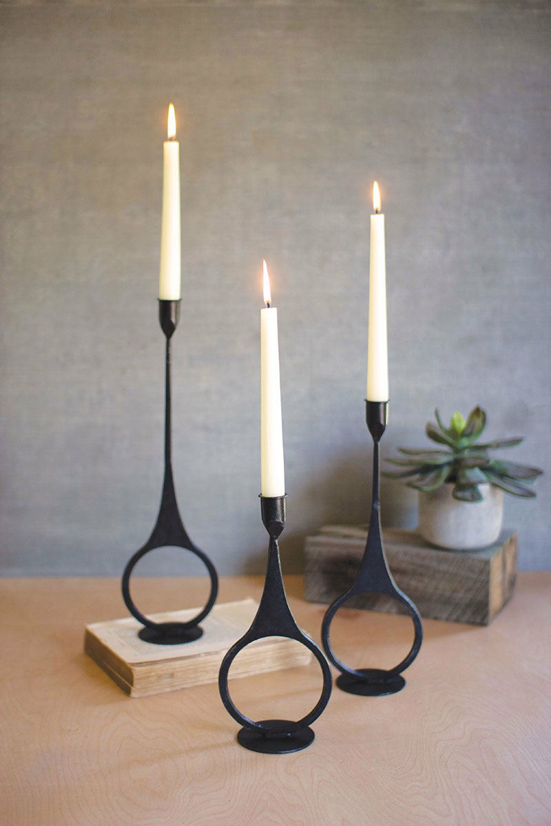 Cast Iron Taper Candle Holders With Ring Detail