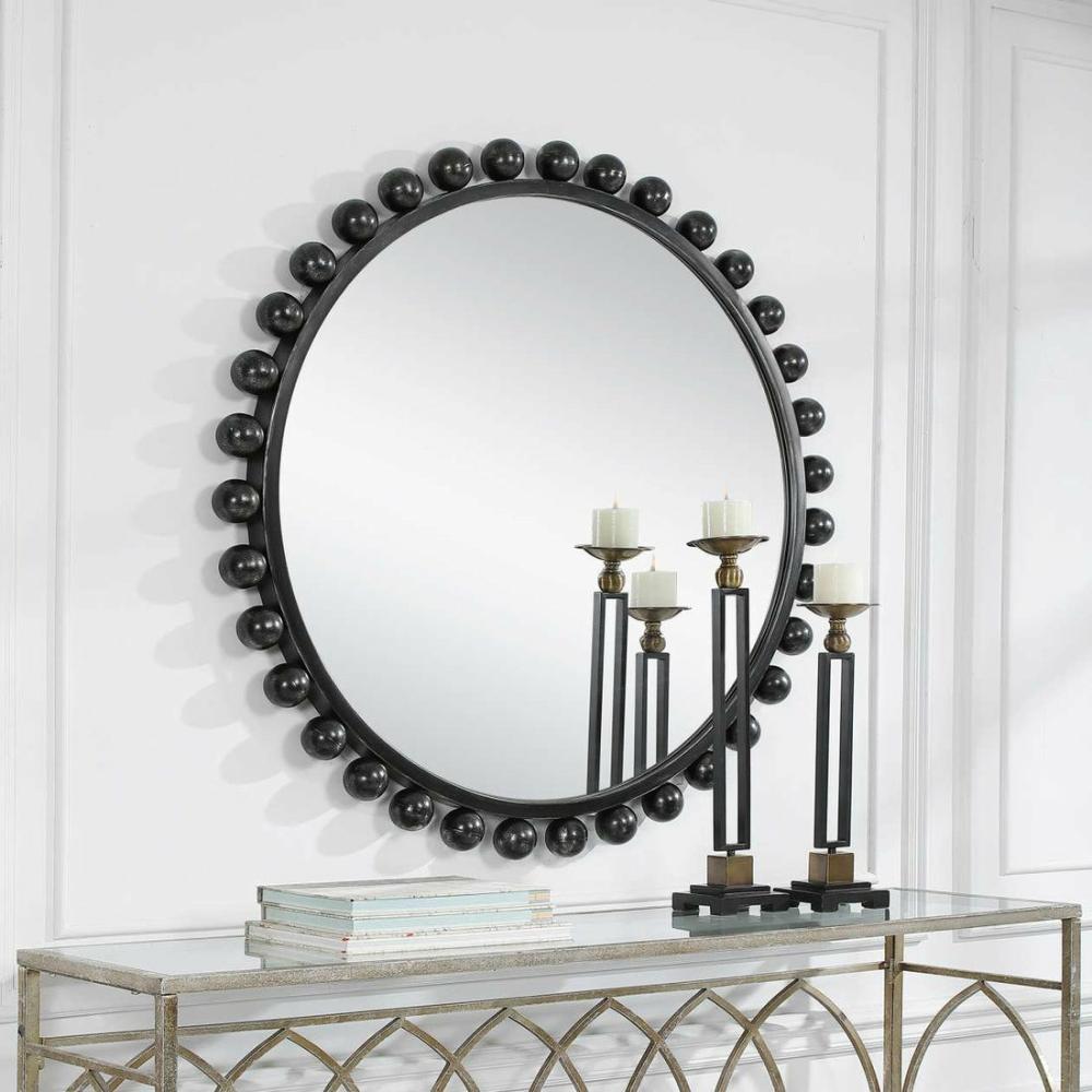 Cyra Black Round Mirror