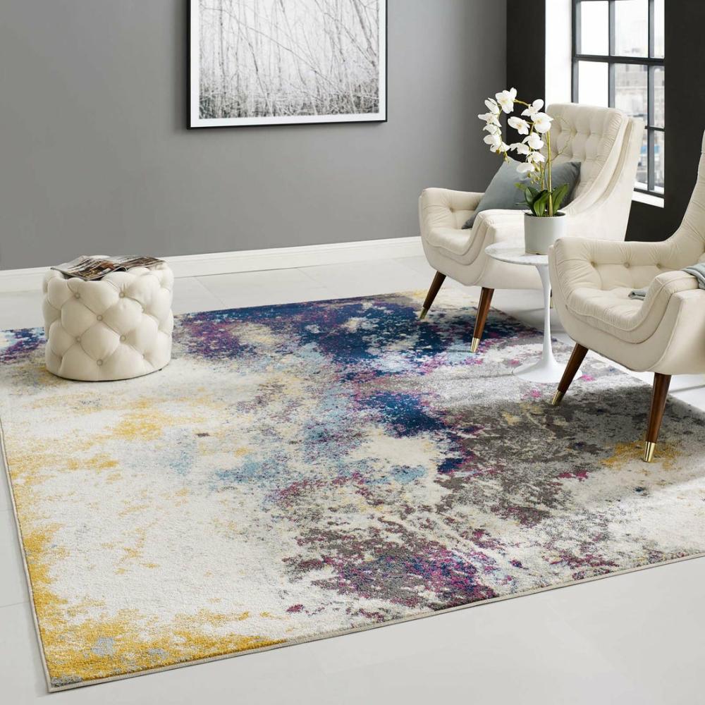 Entourage Adeline Contemporary Modern Abstract 8X10 Area Rug Blue, Gray, Yellow, Ivory, Pink – R-1167-810