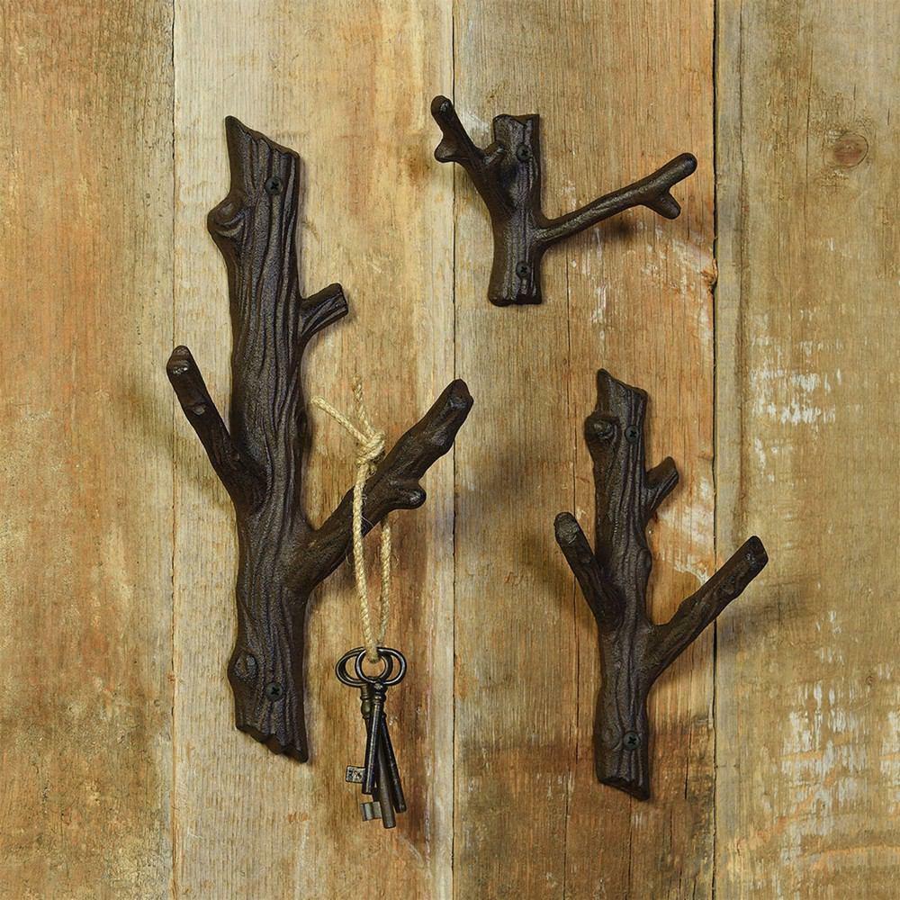 Faux Bois Cast Iron Wall Hook – Branch – Brown – Set Of 4