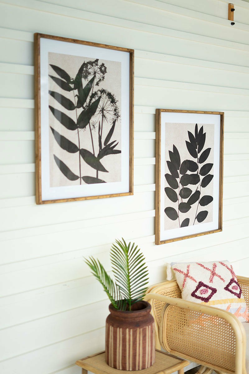 Framed Black Leaf Prints Under Glass Set Of 2