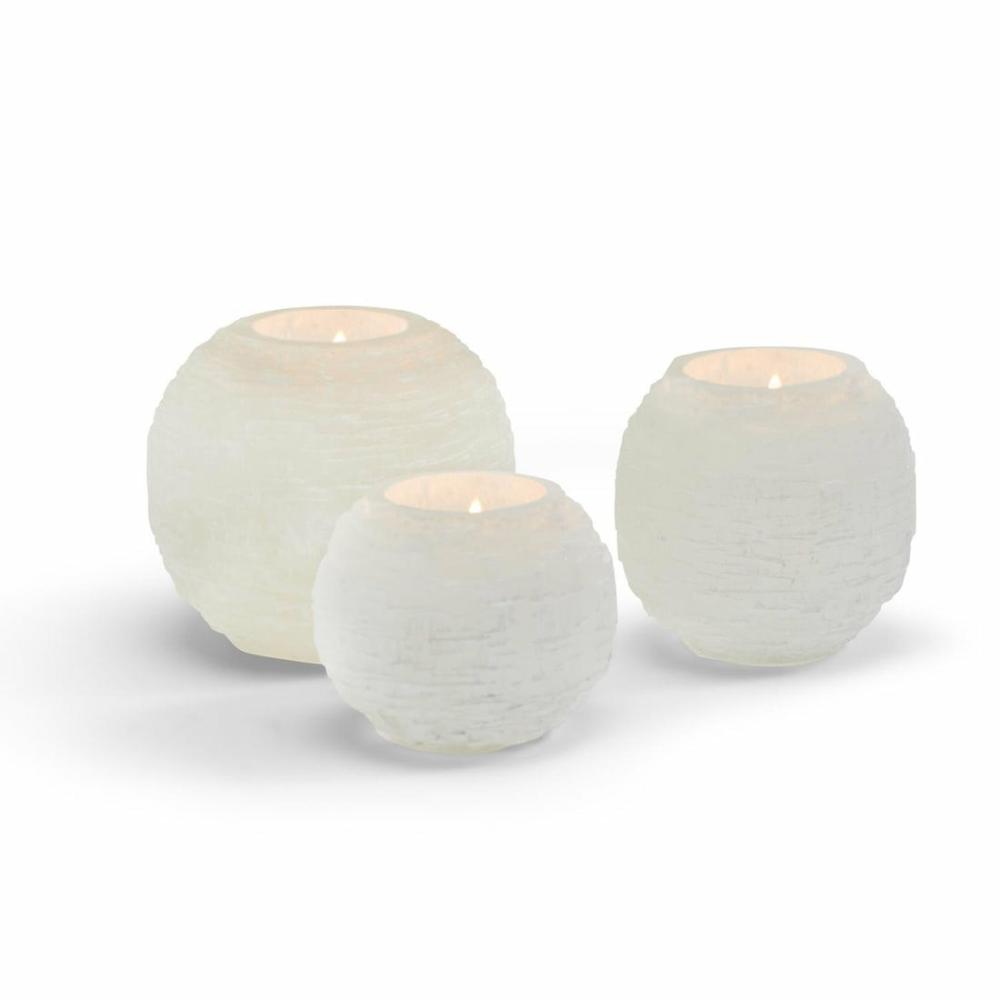 Glaciers Selenite Crystal Sphere Candleholder Set Of 12