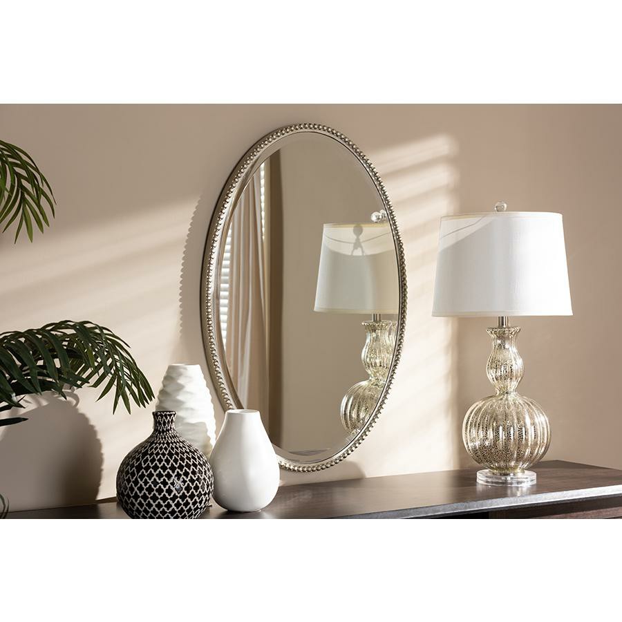 Graca Modern And Contemporary Antique Silver Finished Oval Accent Wall Mirror