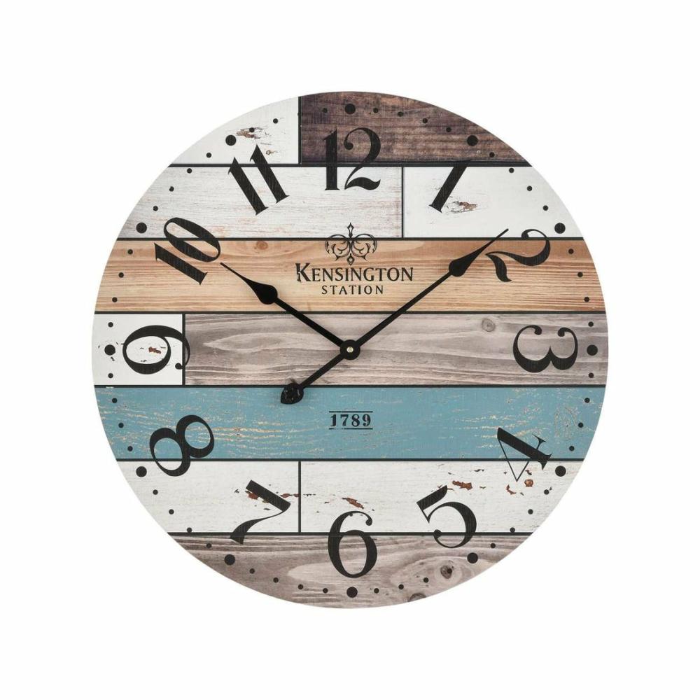 Herrera Wall Clock In Natural Wood And Blue Home