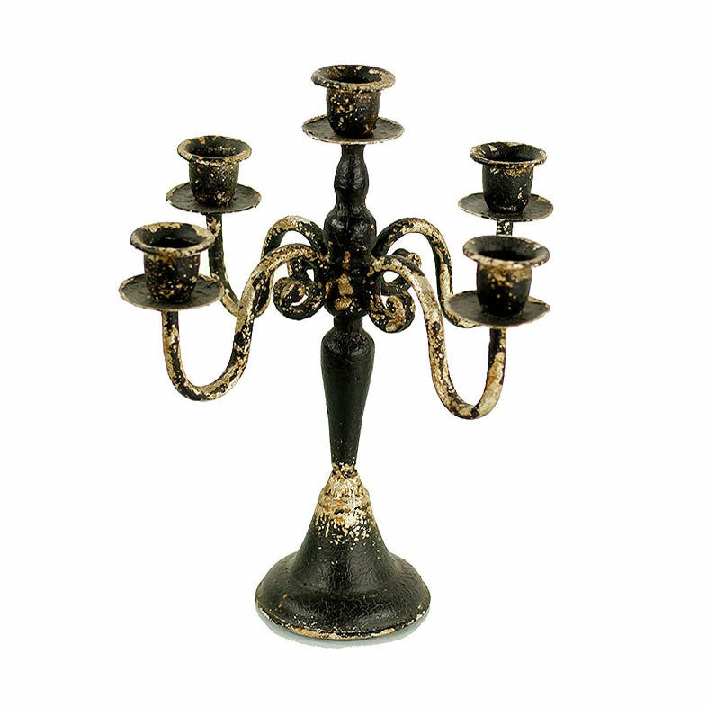 Iron Candelabra In Distressed Black Finish