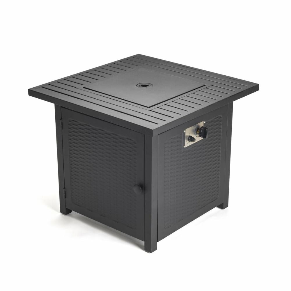 Matte Black Square Propane Fire Pit With Cover