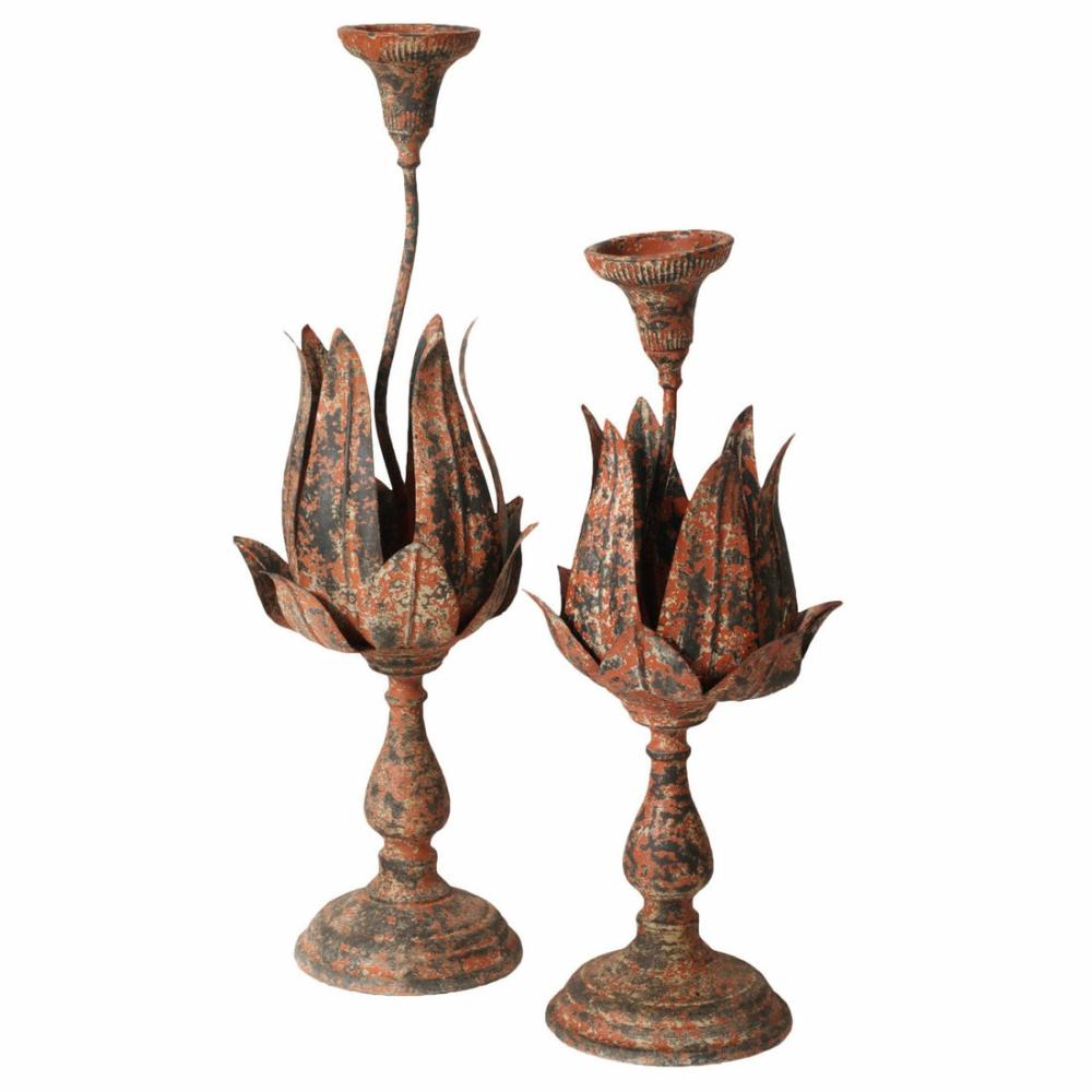 Metal Flower Design Candleholders – Set Of 2