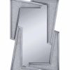 Mirrored Wooden Frame Accent Wall Decor With Four L Shaped Borders, Silver