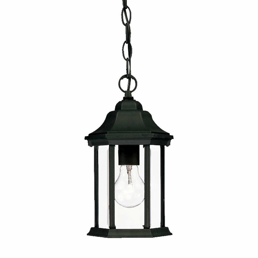 Narrow Matte Black Glass Lantern Hanging Light