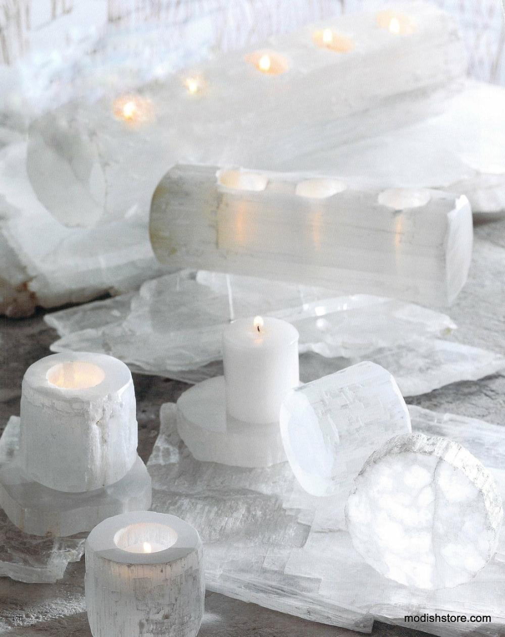 Natural Crystal Selenite Ice Votive Candle Holder Collection