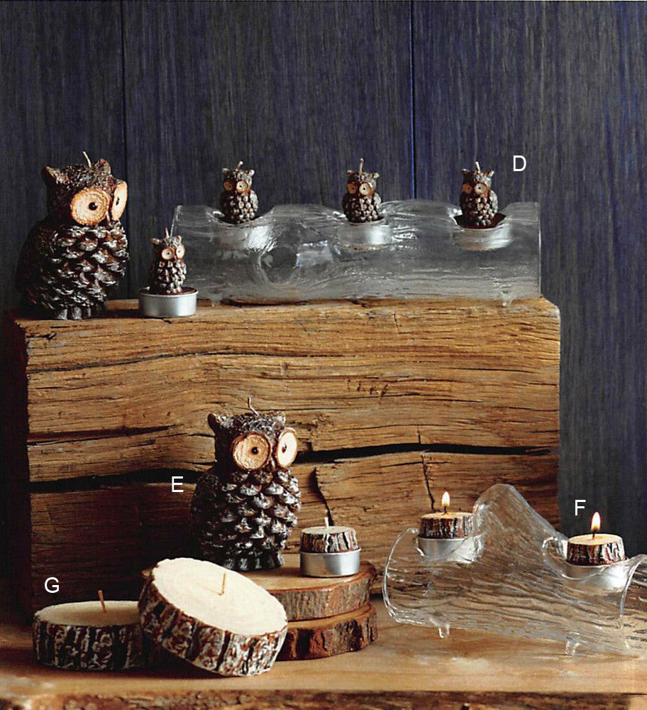 Owl Pine Cone & Log Slice Candles