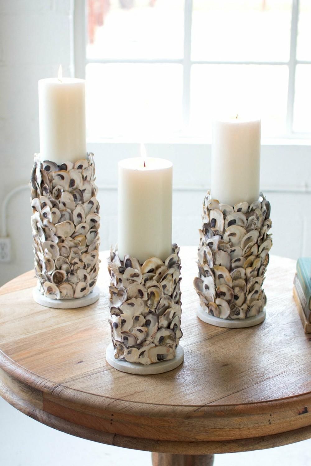 Oyster Shell Pillar Candle Holders – Set Of 3