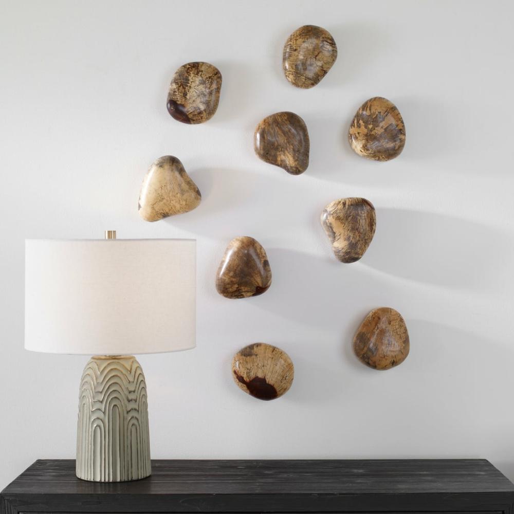 Pebbles Blonde Wood Wall Décor, Set Of 9