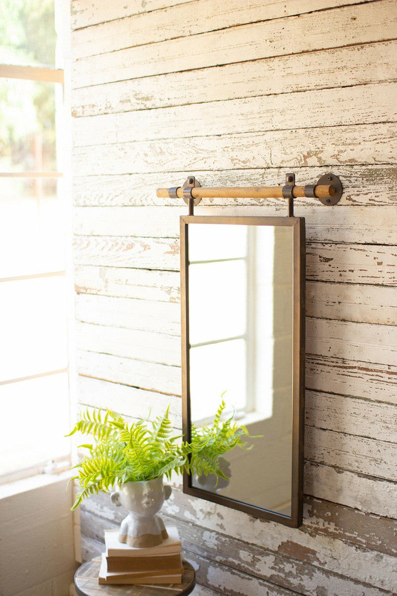 Rectangle Wall Mirror With Wooden Dowel Hanger