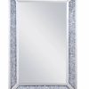 Rectangular Faux Crystal Inlaid Mirrored Walldecor With Wooden Backing, Clear