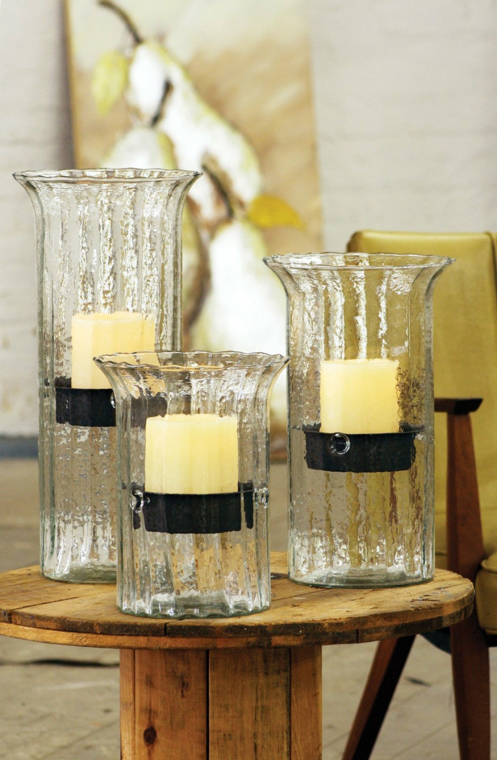 Ribbed Glass Candle Cylinder With Rustic Insert