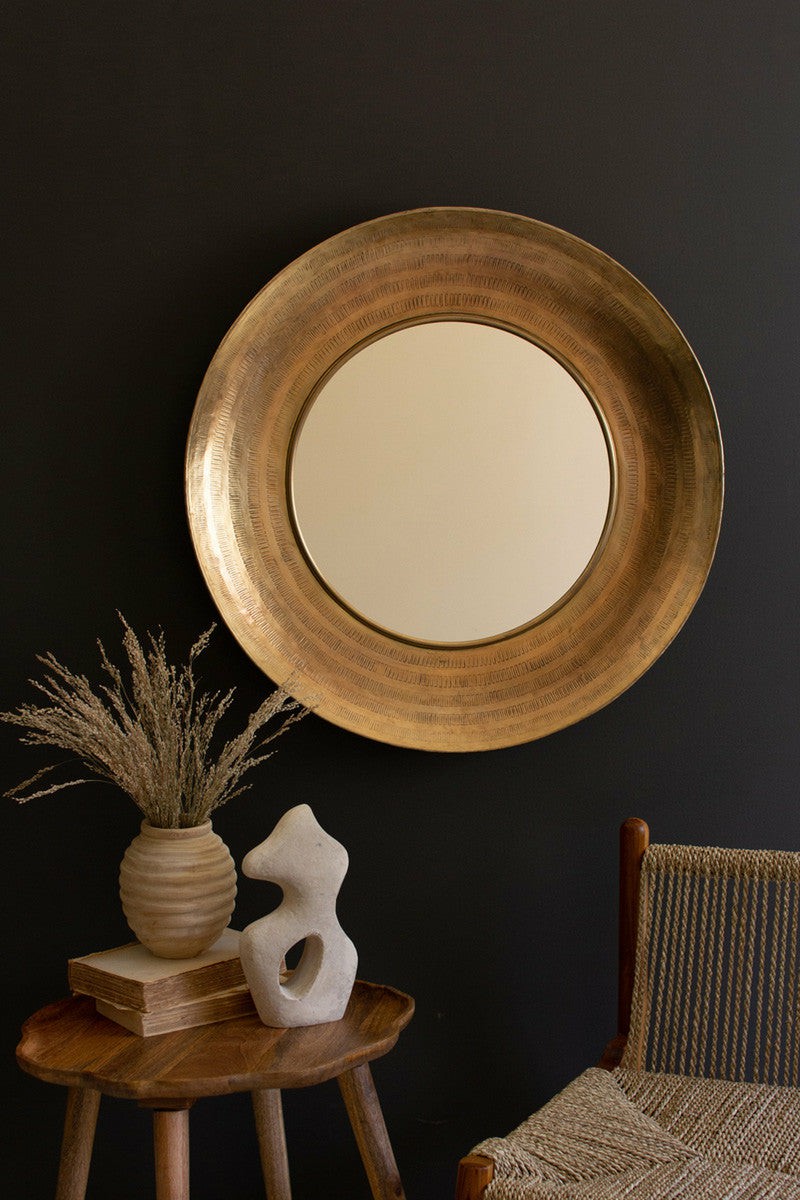 Round Hand Hammered Antique Brass Frame With Mirror