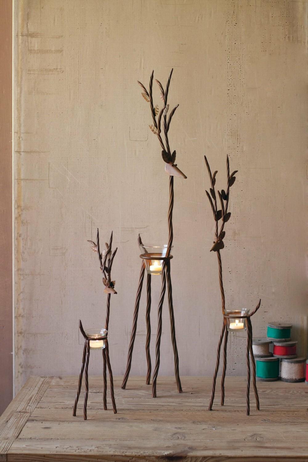 Rustic Iron Reindeer With One Tealight – Set Of 3