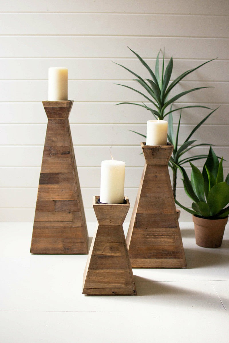 Set Of Three Recycled Wood Candle Towers