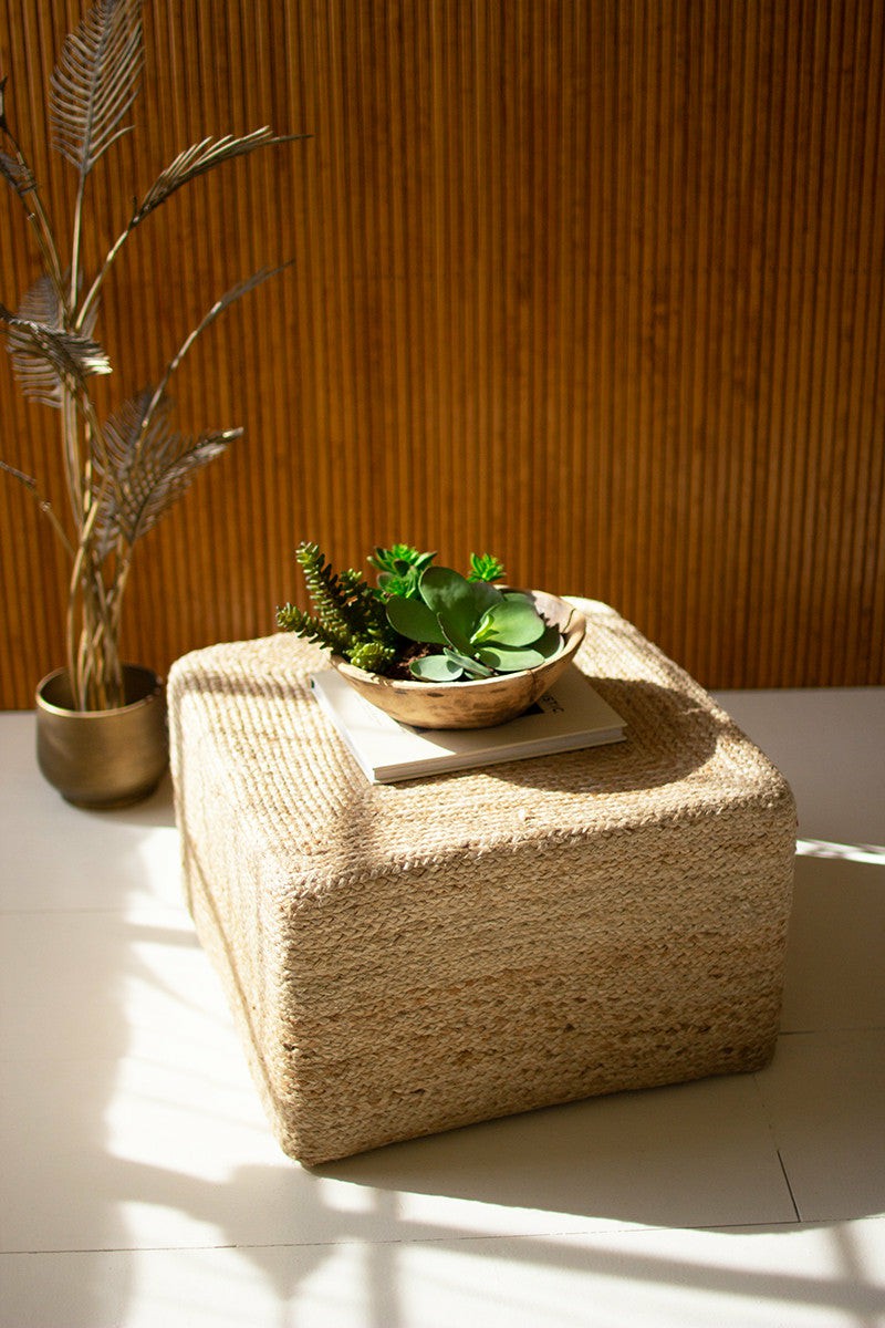 Square Braided Jute Pouf