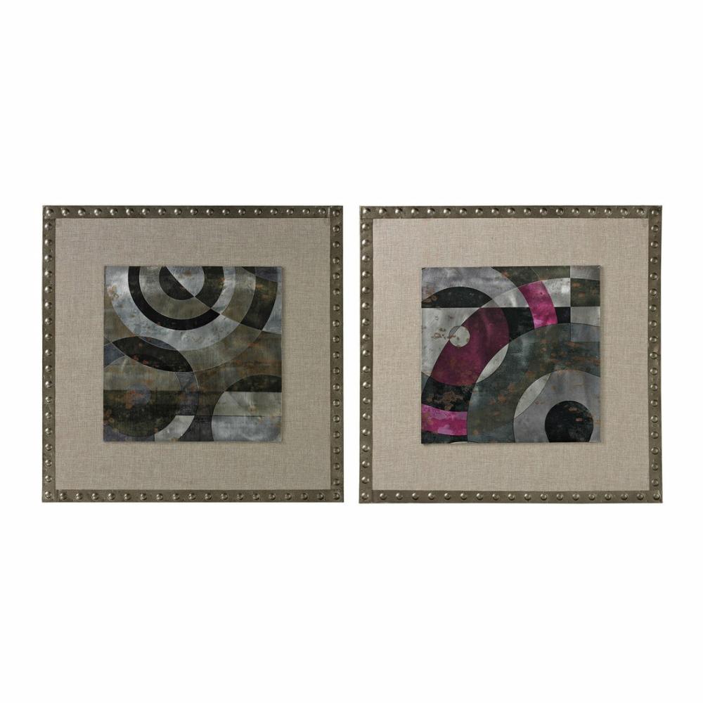 Sterling Industries Contemporary Print On Aluminium Set In Linen And Nail Head Surround