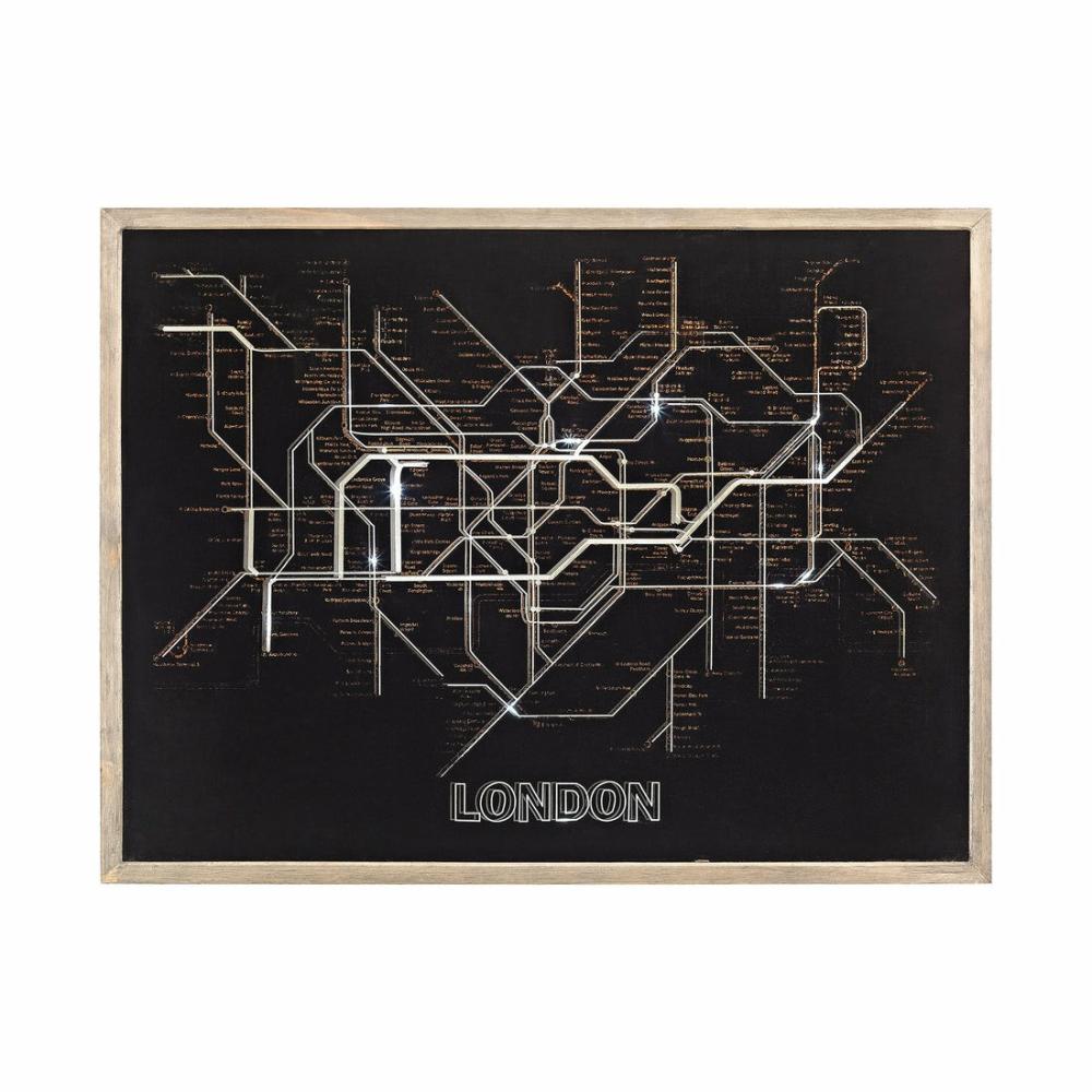 Sterling Industries Tubetime Grey With Black 24-Inch Wood And Glass London Tubemap Wall Decor