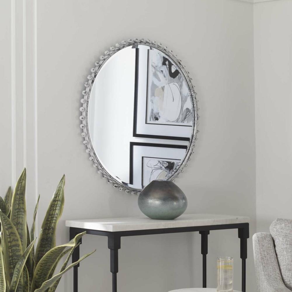 Taza Aged White Round Mirror