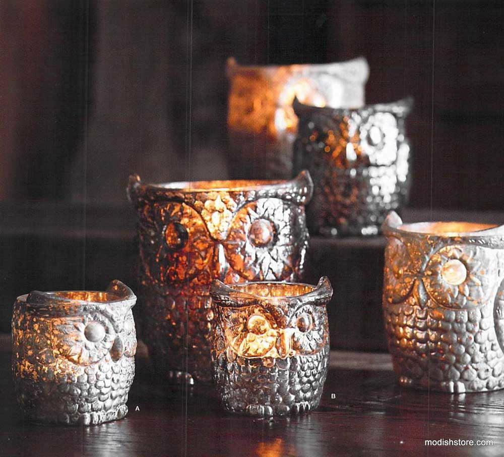 Textured Metallic Glow Moravian Owl Votive Holders