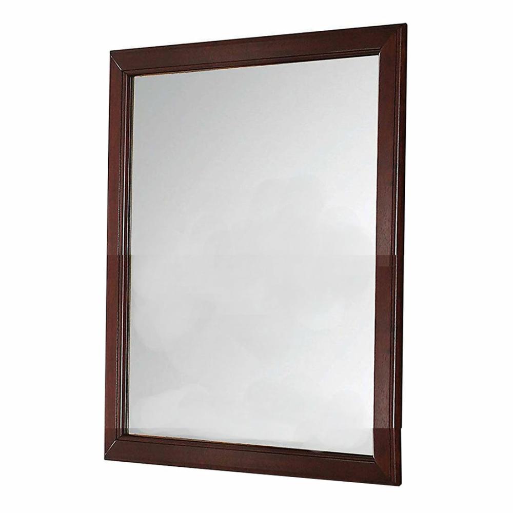 Transitional Style Mirror With Raised Wooden Frame, Brown And Silver