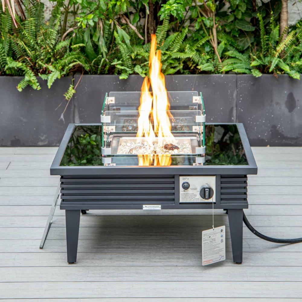 Walbrooke Outdoor Patio Aluminum Square Slats Design Fire Pit Side Table