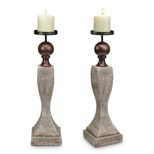 Whitewash Pillar Candleholder