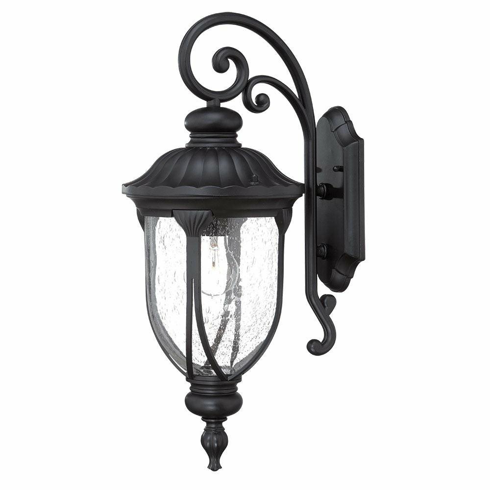 Xl Matte Black Cast Aluminum Glass Lantern Wall Sconce