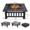 32″ Gray Square Charcoal Or Wood Burning Fire Pit With Cover