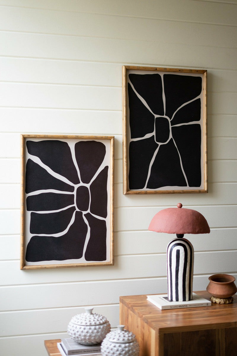 Black & White Framed Abstract Prints Under Glass Set Of 2